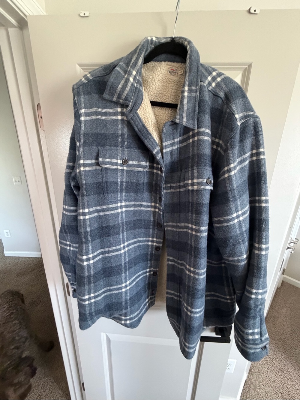 Faherty Gray & White Plaid Sherpa-Lined Shirt Jacket